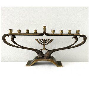 Vtg Solid Brass Menorah Made in Israel 10” Hanukkah MCM 9 Candle Holder No. 250